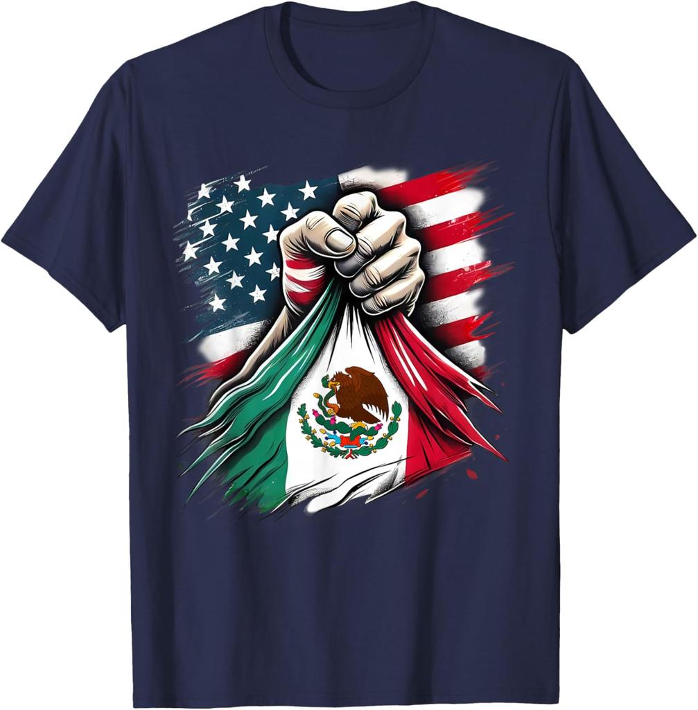 America Mexico Flag Vintage Mexican Roots American TShirt 100 Cotton ONeck Short Sleeve Summer Casual Mens Tshirt Streetwear
