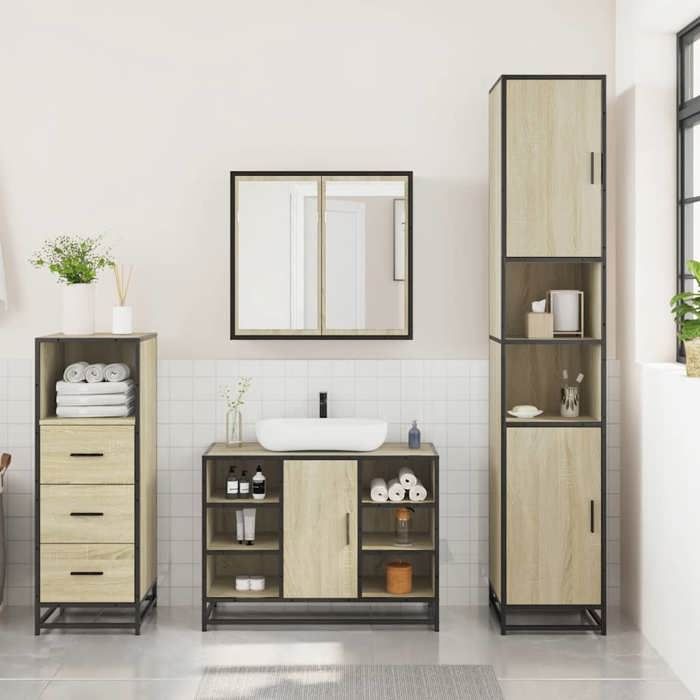 VidaXL Ensemble De Meubles De Salle De Bain 3 Pcs Chêne Sonoma, Armoire De Salle De Bain, Armoire De Rangement De Toilette, 3301031