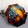 Halloween Buntglas Kerzenhalter mit KürbissenRegenschirm, Tragbarer 3-fach Kompakter Regenschirm, Weihnachtsgeschenk ES468