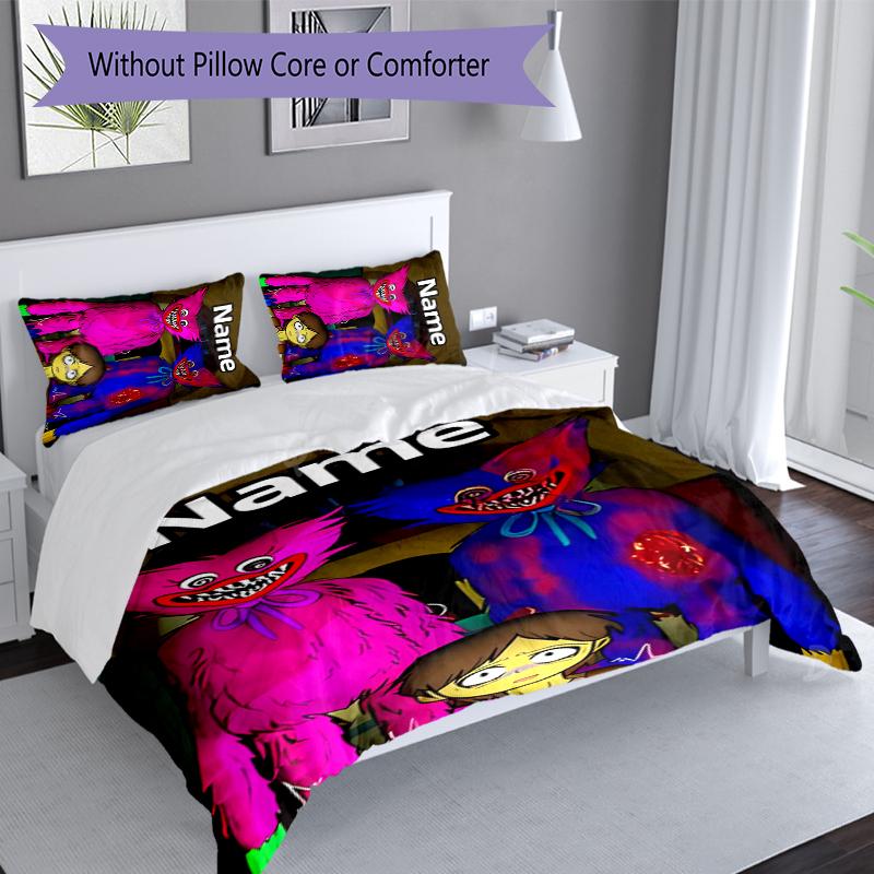 3pcs Custom Name Poppy Playtime Bedding Set,Includes 1 Duvet Cover and 2 Pillowcases,All-season Bedroom Decor