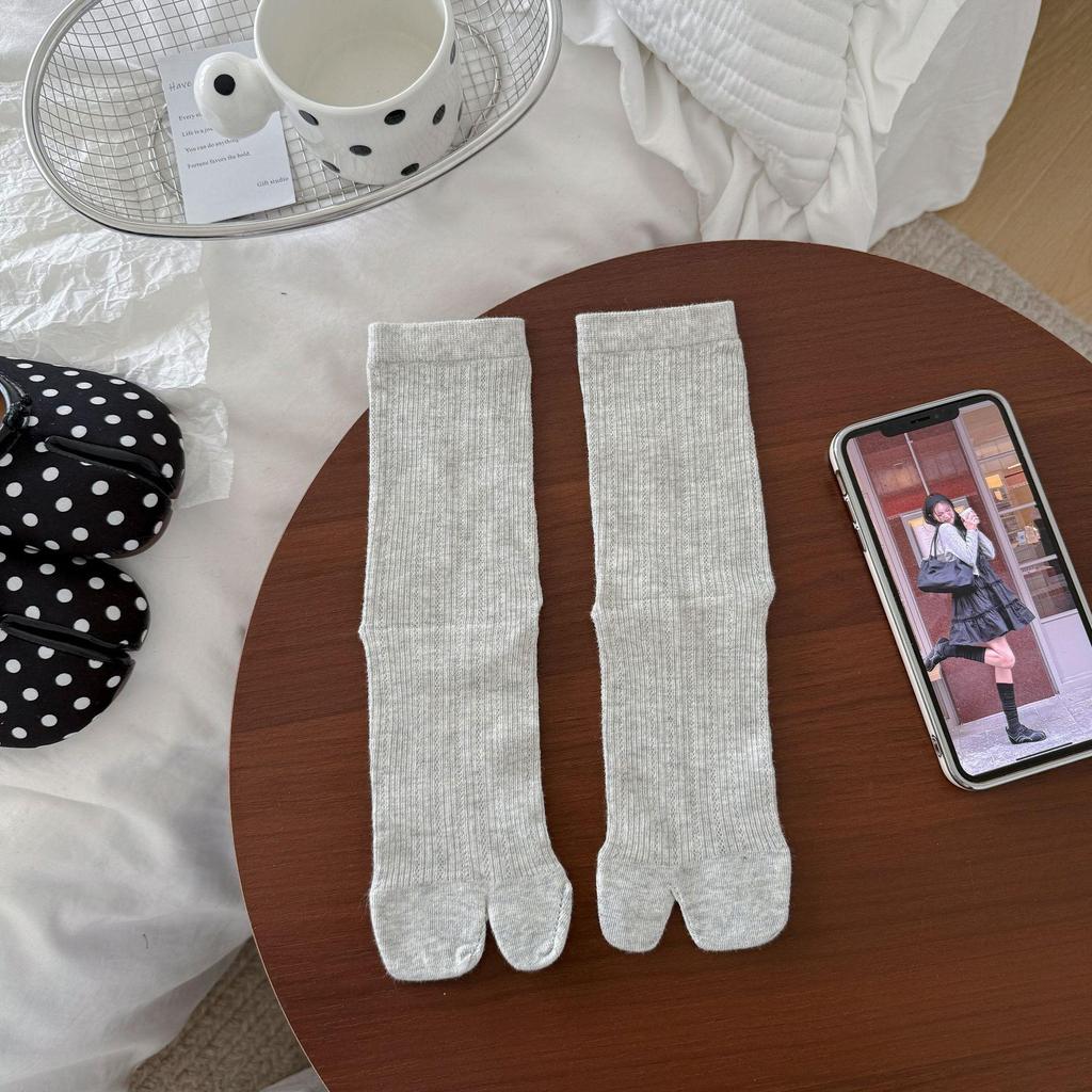 Women's Ballet-Style White Mesh Two-Toe Mid-Calf Socks - Thin, Breathable, No-Seam Summer Socks