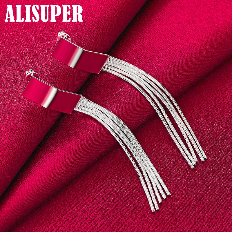 925 Sterling Sølv Lange Dusker Øredobber Smykker