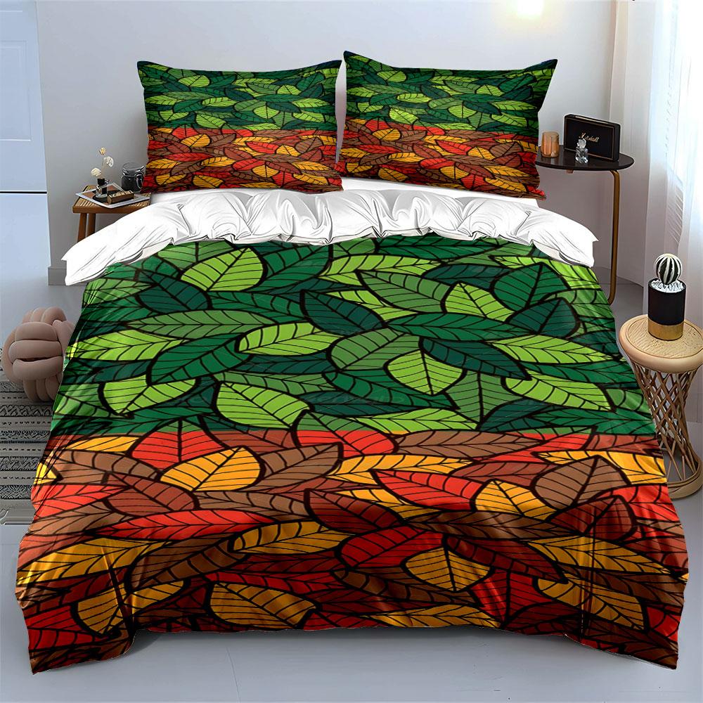 Multicolored overlapping leaf pattern. Bedding sets Duvet cover sets Duvet covers Pillowcases(1*Duvet Cover 2*Pillowcases without duvet insert)