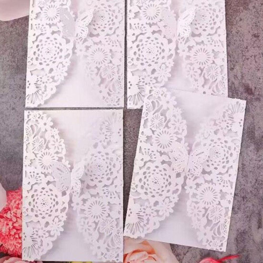 50pcs Flower 3D Invitation Card Hollow Out Butterfly Greeting Card  Festival Celebration