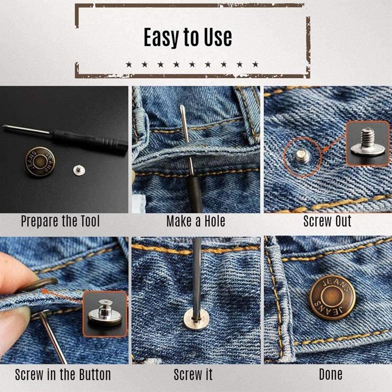 10 PEZZI Bottoni per Jeans di Ricambio 17mm Senza Cucitura Bottone in Metallo Kit di Riparazione Bottoni per Jeans Rimovibili Senza Chiodi Set Accessori da Cucito