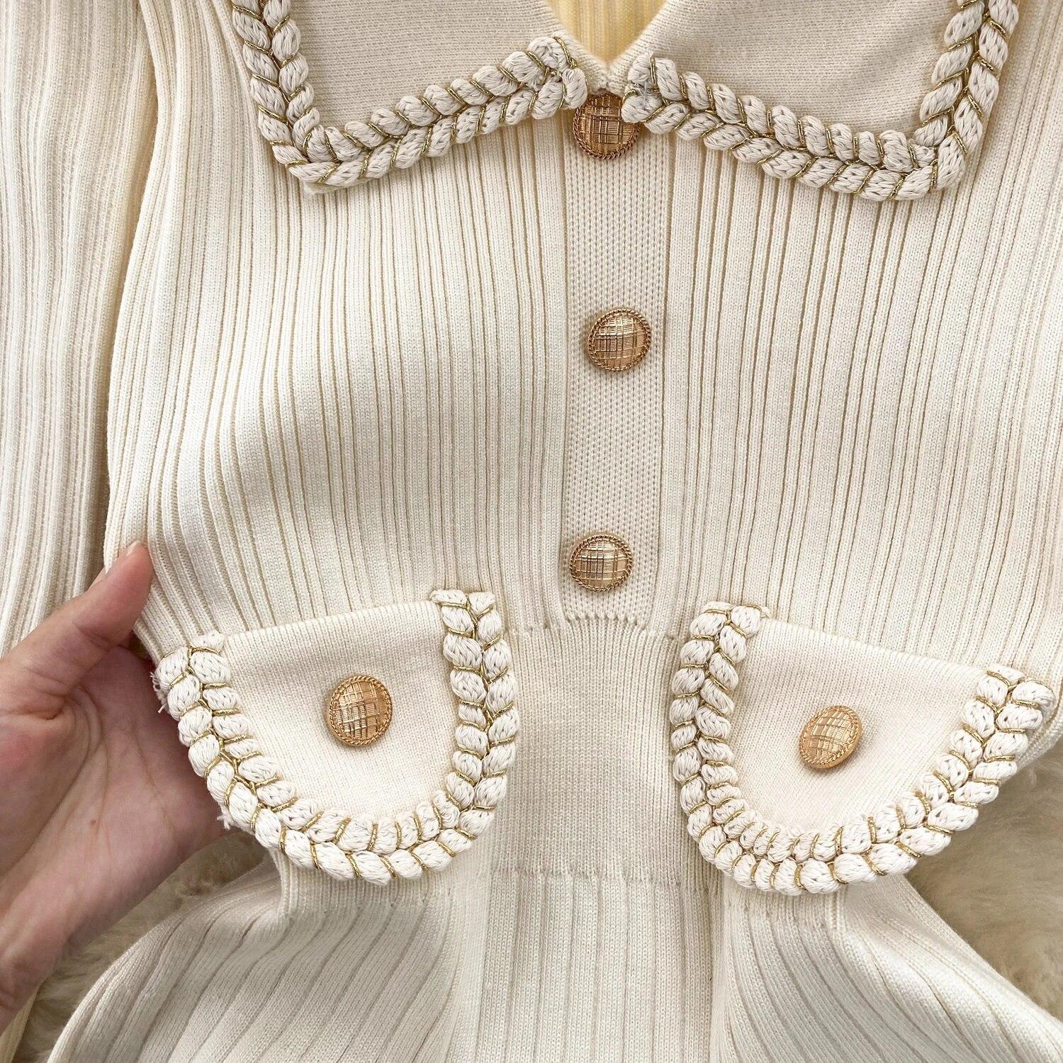 Вязаное платье женское осенне-зимнее новое шикарное облегающее платье-свитер с лацканами — фото 12