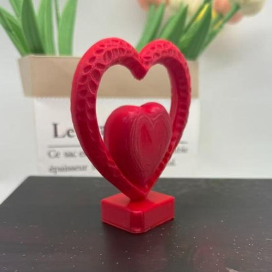 Double Heart Sculpture 3D Printed Red Heart Figurine Romantic Tabletop Ornaments for Anniversary Home Desk Shelf Decor Wedding Romantic Gifts