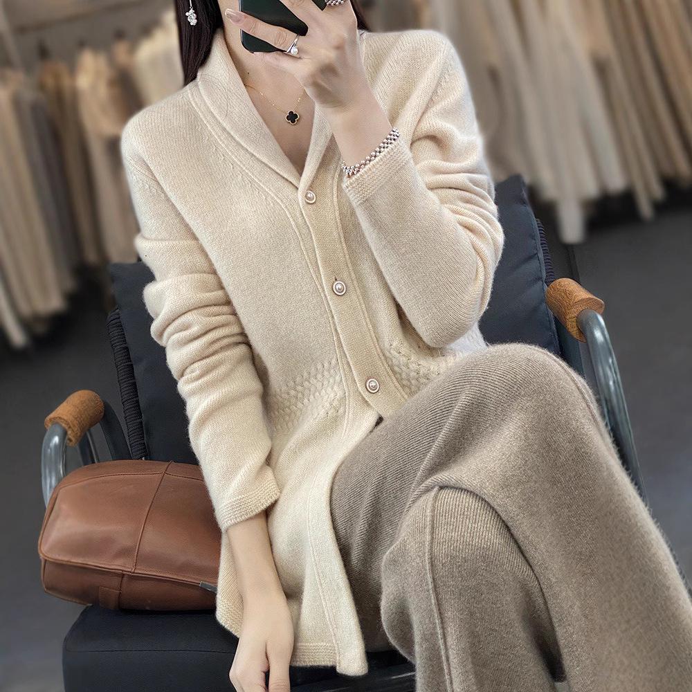 Xiao Man Yao Women's Wool Lapel Button-Up Cardigan - Slimming Autumn/Winter Sweater