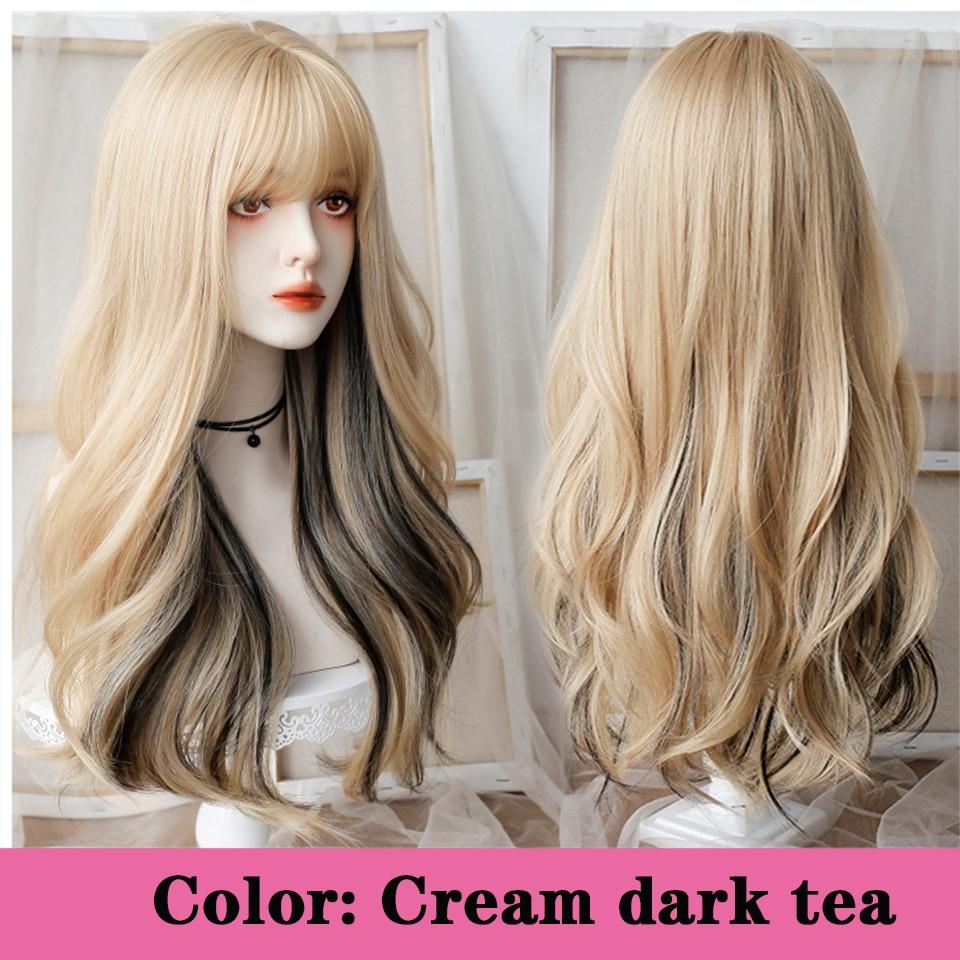 Dlouhá kudrnatá syntetická paruka se středovou ofinou tmavě hnědá paruka z přírodních kudrnatých vlasů ženská Cosplay paruka paruka z tepelně odolných vláken