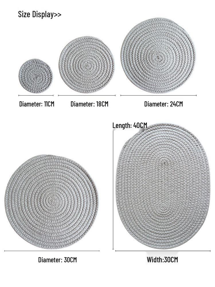 Nordic Insulated Round Cotton Woven Placemat and Coaster Set - Heat Resistant Dining Table Pad.