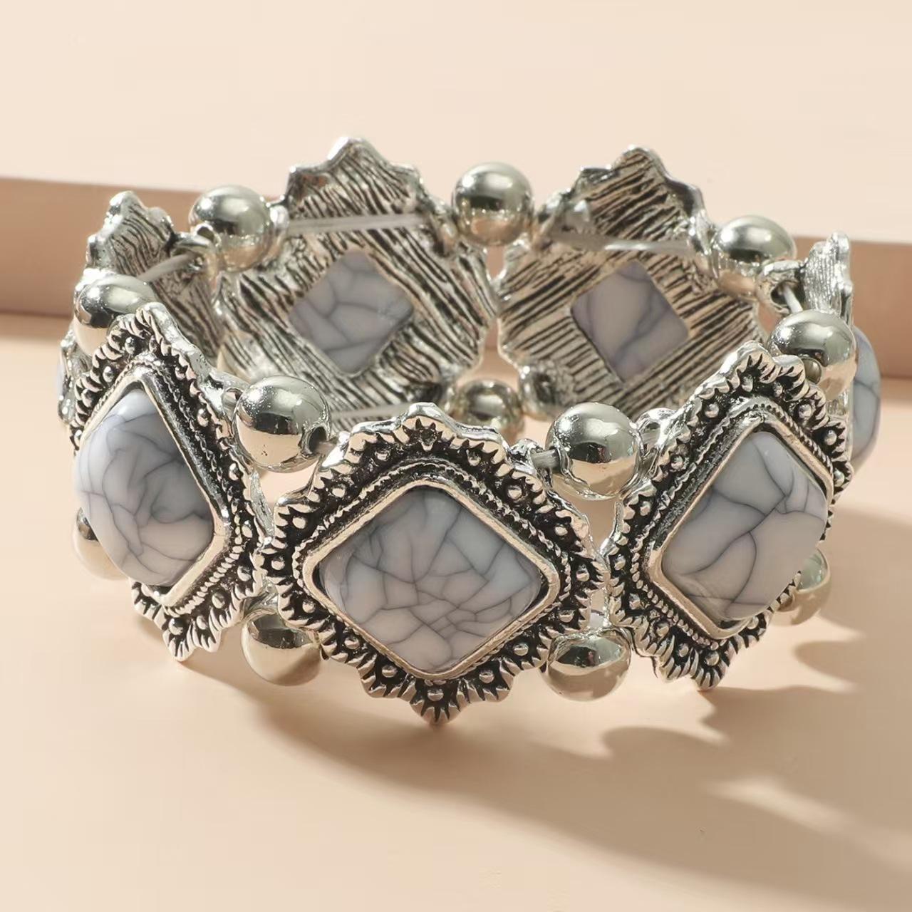 

Этнический стиль персонализированный ретро сплав бирюзовый эластичный браслет женский богемный браслет аксессуары