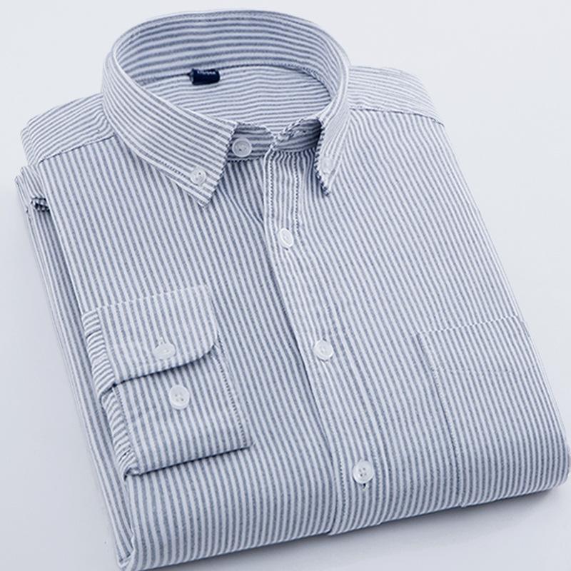 

New, spring Korean version shirt men s cotton Oxford spinning non-ironing casual versatile long-sleeved striped shirt men s XXXXL