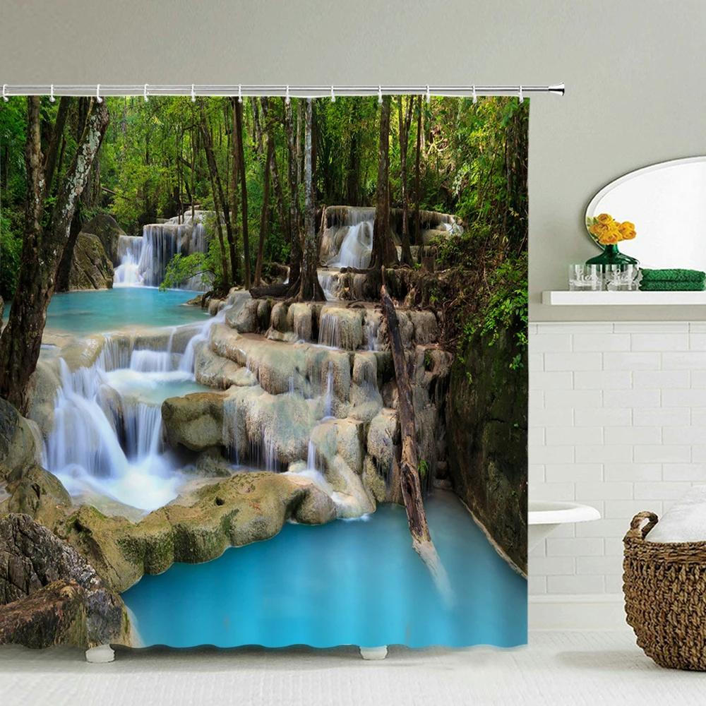 Duschvorhänge mit Waldlandschaft, hochwertiger, wasserdichter Duschvorhang, Baumlandschaft, Badezimmervorhang aus Polyestergewebe