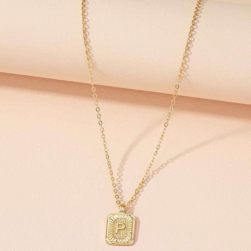 Square Brand 26 English Letter Necklace Hip-hop Necklace Ins Style Female European and American Design Sense Clavicle Chain
