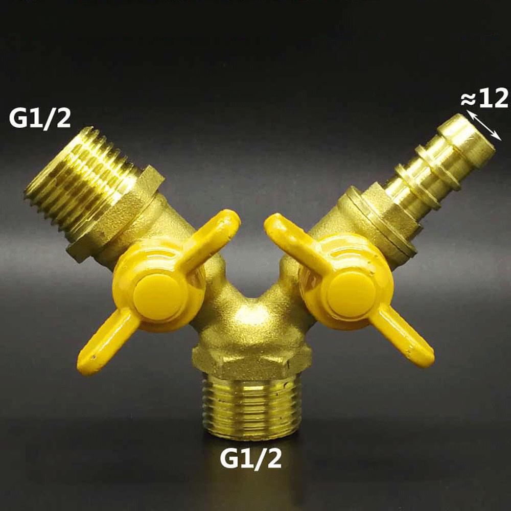 Hose Brab DN15 1/2" BSPP Female To Male Straight Y-type Splitter Brass Ball Valve Air Fuel Gas with Yellow Butterfly Handle