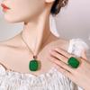 Jewelry Set Necklace Ring Colorful Rich Rectangular Emerald Green Fashionable Women's Style Banquet High-end Feeling Batch Delivery