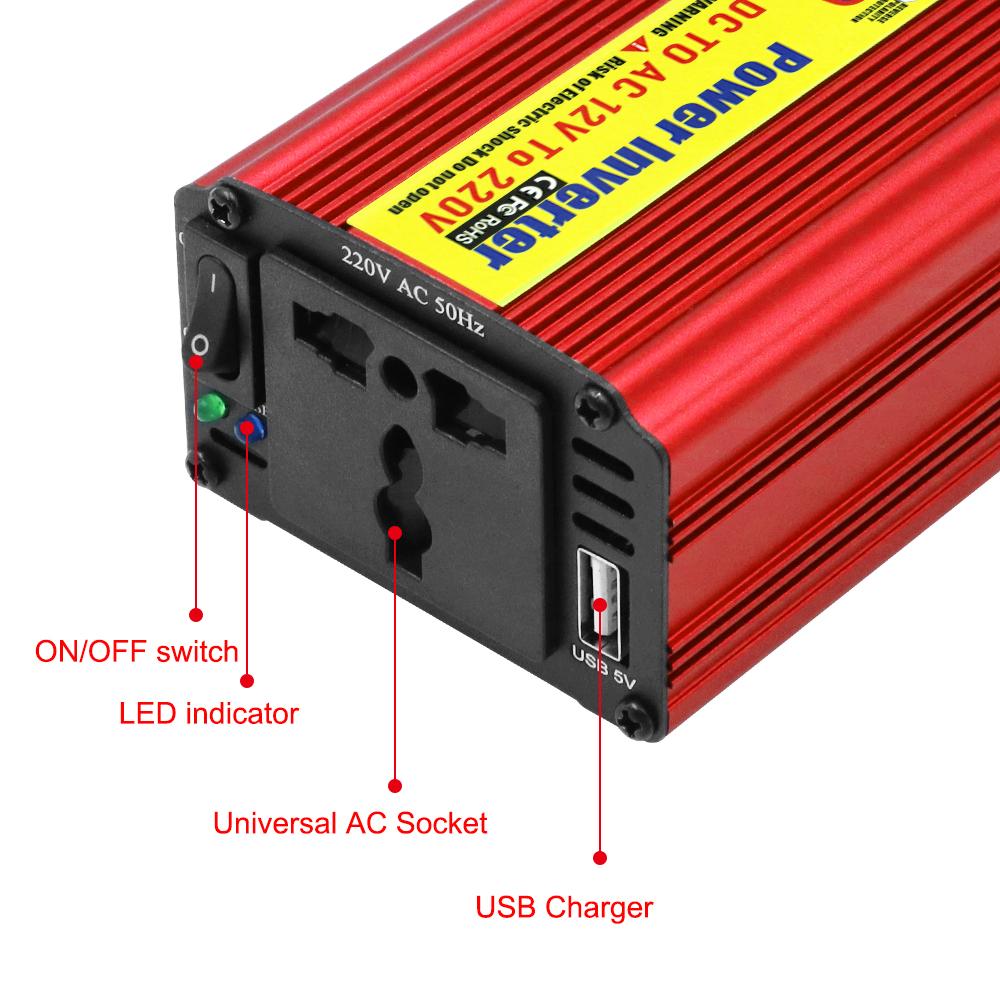 Car power inverter DC/AC converter universal AC socket with USB charger port 200W cigarette lighter plug/clip adapter DC 12V to AC 220V