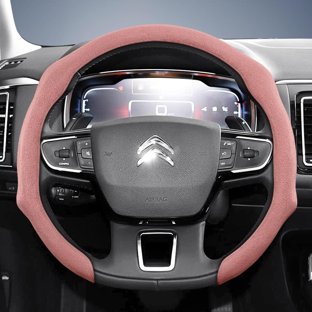 Suitable for Citroen Premium Suede Snap-On Steering Wheel Cover, Non-Slip and Durable, for C3 C4 X Berlingo C5 Aircross Jumper Spacetourer Ami X, Ava