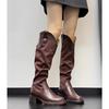 British style thick heel but knee boots women's 2025 new versatile tall tube pleated pile boots western knight boots