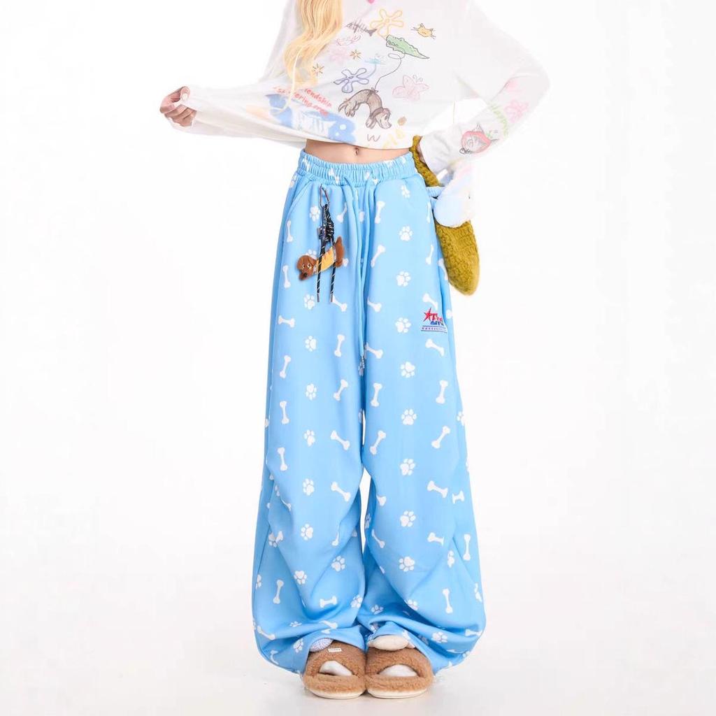 Pantalon de survêtement large à motif chat de dessin animé graffiti pour femme 2025