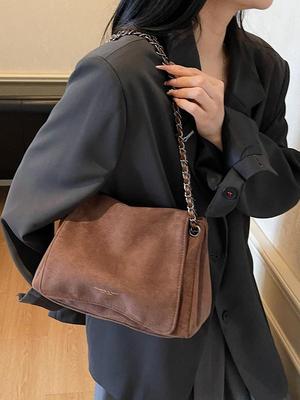 2025 Autumn/Winter Retro Matte Women's Versatile Single Shoulder Bag with Chain