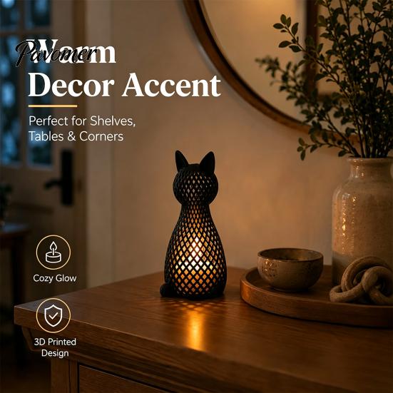 Modern Animal Light Hollow Mesh Cat Table Lamp, 3D Printed Kitten Night Light, Nursery Bedside Desk Lamp for Bedroom Living Room Home Decor