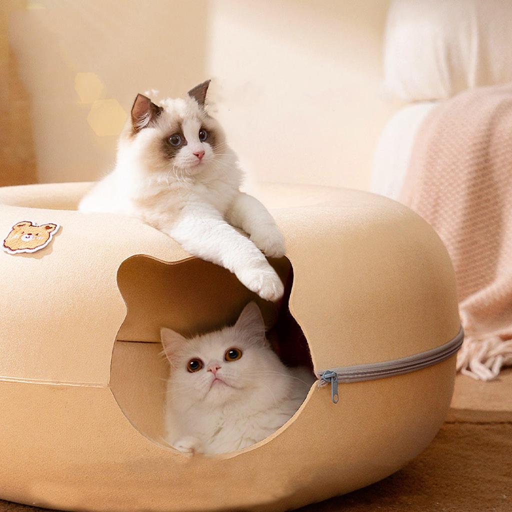 Cat Tunnel Cave Bed Removable Scratch Resistant Training Toy Washable with Zipper House for