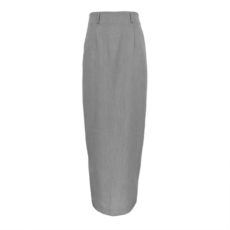 

New Arrival French Gray Skirt High Waist Temperament Drape Mermaid Dress High Waisted Slit Skirt Gray L