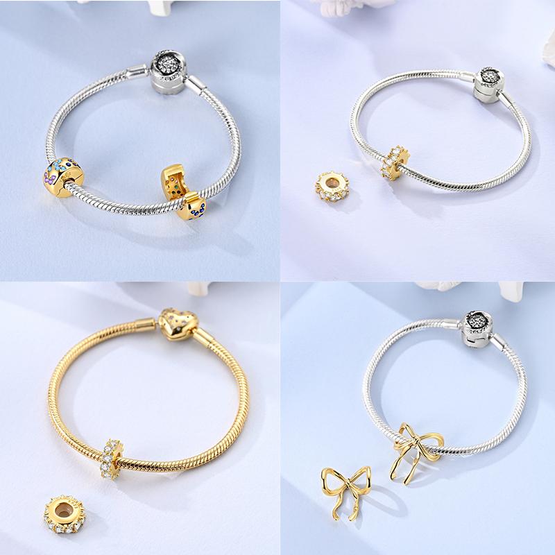 Original Charms Fixed Clamp Beads Copper Golden Bow Leopard Cat Dog Beads Fit Pendant Bracelet Women Jewelry Gifts