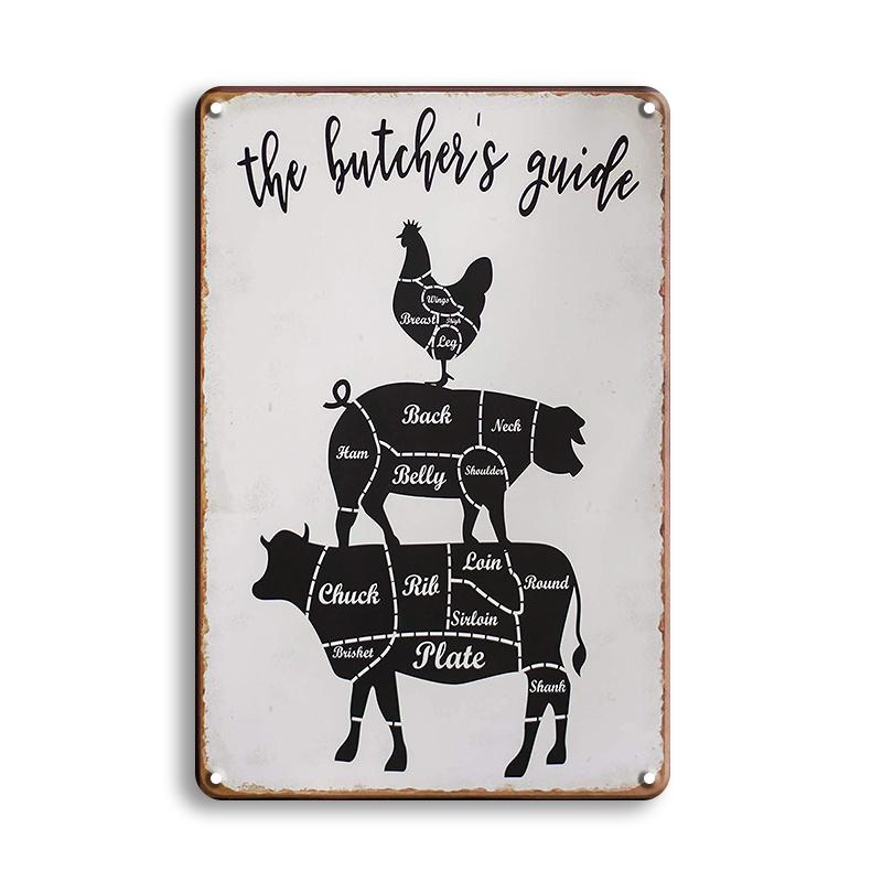 

INEED антикварный «Руководство мясника», винтажная металлическая вывеска с животными, кухонный декор для рынка, жестяная вывеска, художественный постер, металлическая пластина, Настенный декор 20x30cm