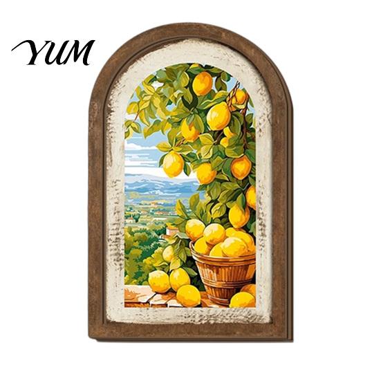 Teak Wood Wall Art Lemon Arched Decor, Pastoral Flowers Wooden Sign, Nordic Desktop Decorative Ornament Style Decoration for Home Kitchen Bedroom