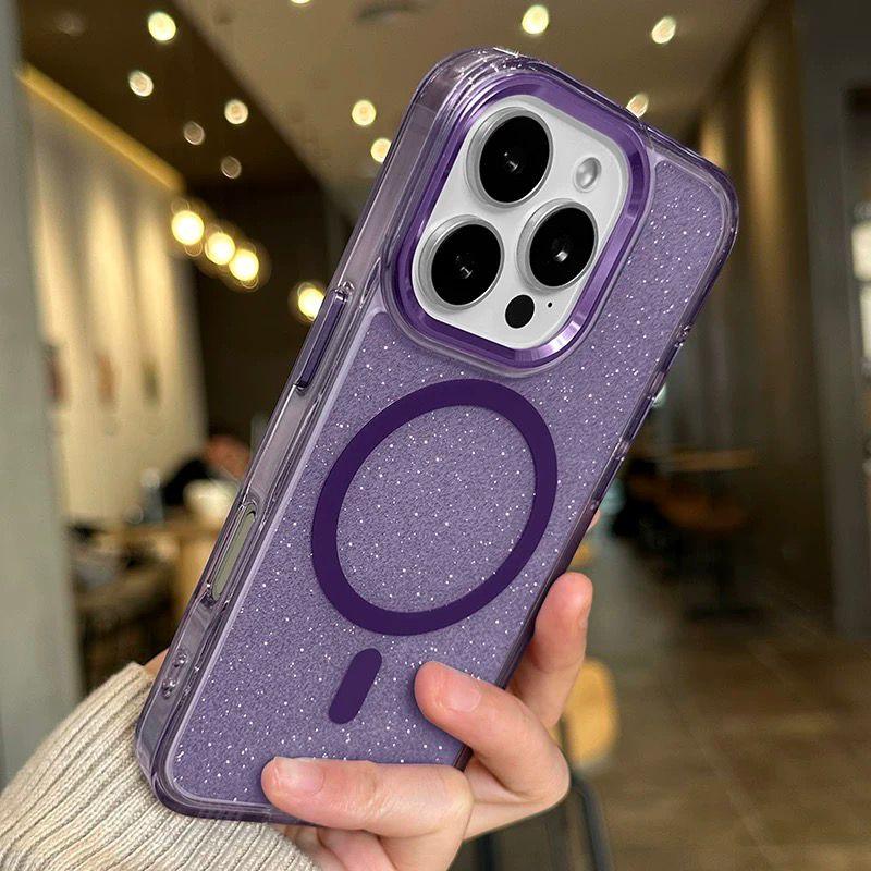 Bling Glitter For Magsafe Wireless Charge Magnetic Case for iPhone 16e 15 14 Plus 13 12 11 Pro Max XR Clear Acrylic Cover