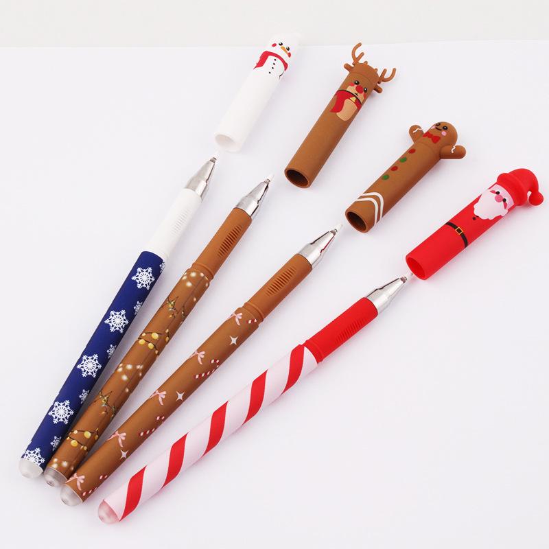 4Pcs Christmas Themed Erasable Gel Pen Cute Santa Claus Snowman Elk Gingerbread Man 4 Colors Pens Student Stationery Gift