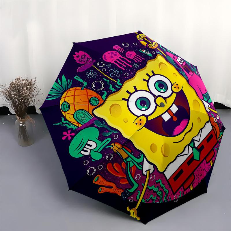 1pc SpongeBob SquarePants Umbrella with Plastic Handle,Suitable for All Seasons Home Travel Outdoor UmbrellaM1379