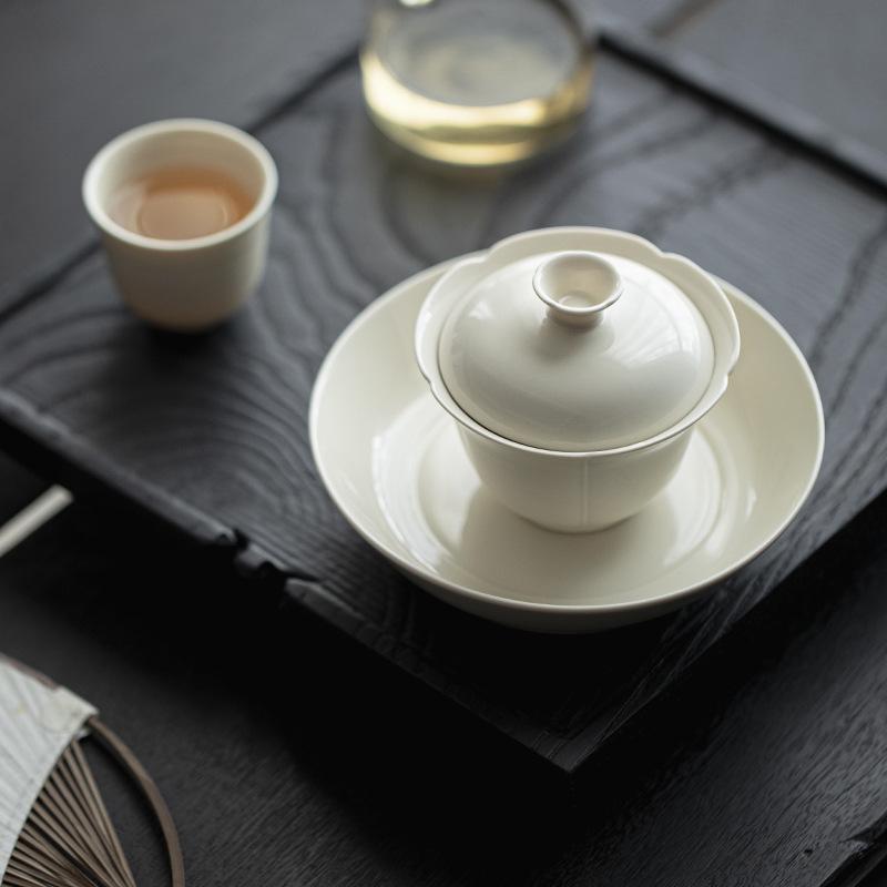 Plant Ash Glaze Handmade Ceramic Cover Bowl Small Coarse Pottery Kung Fu Tea Set Flower Mouth Japanese Tea Bowl