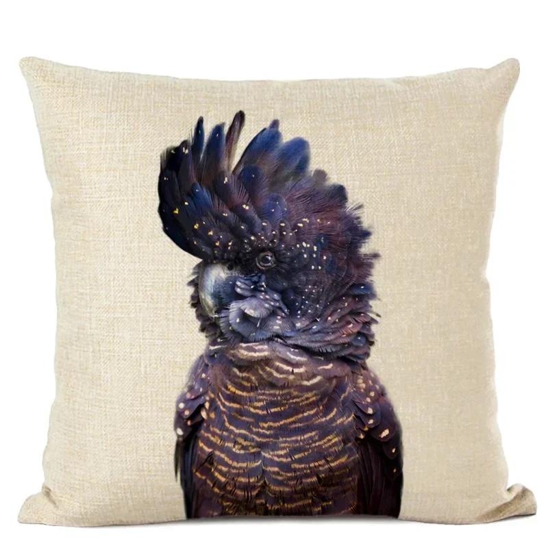 Cute Animal Parrot Linen Pillowcase Deer Wolf Pillows Case For Bedroom Pillow Cover Living Room Decoration Boy Girl Room 45X45Cm