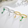 Green Crystal Marquise Stone Tassel Pendant Stainless Steel Rings for Women Vintage Gold CopperColor Wedding Jewelry Minimalist