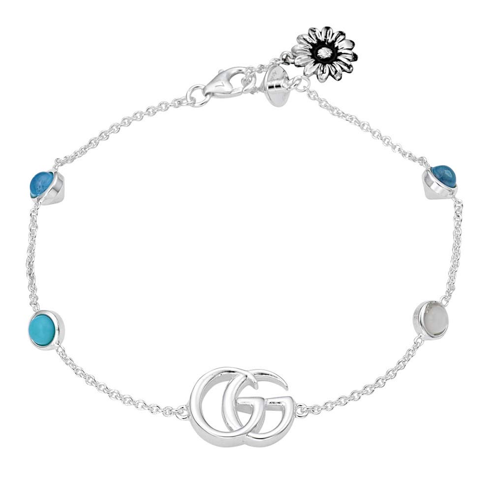 

Gucci GG Marmont Double G Flower and 18cm Bracelet, 18cm, Silver, White, Turquoise, Blue, 527393, J8474, 8517, [Used]