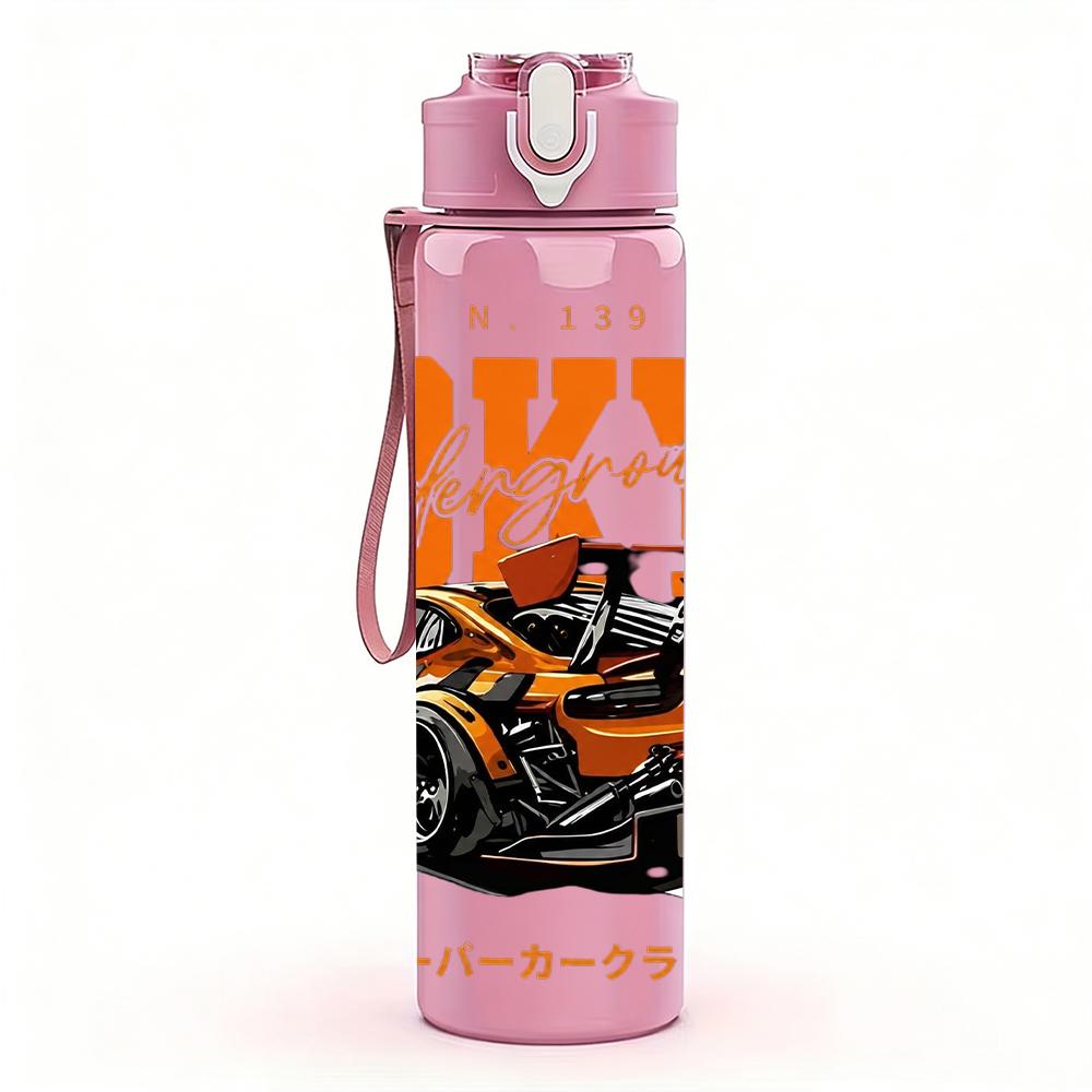 1PC Tokyo Orange Race Car Layout 750ml Color Plastic Water Bottle Leakproof Flip Straw Lid For Sports Office Home Use