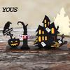 Tiered Tray Seasonal Accents Halloween Wooden Tabletop Signs Decor, Haunted House Ghost Pumpkin Black Home for Parties Cat Centerpiece Blocks,