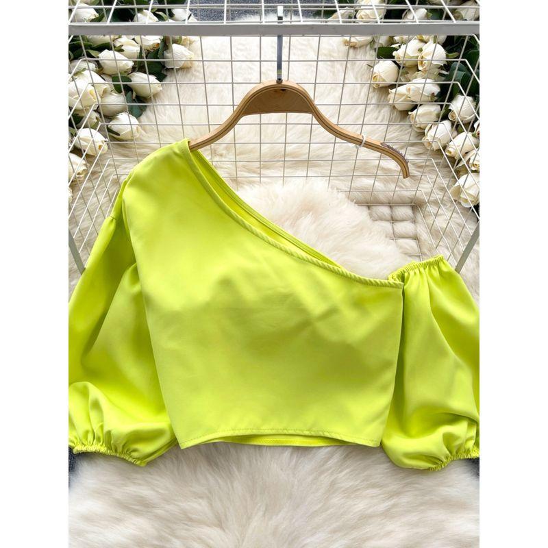 Chic Sneaky Design One-Shoulder Cold-Shoulder French Tops Shirt