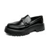 Spring Thick Sole Leather Shoes Metal Chain Loafers Round Head High Quality Slip-ons Business Formal Shoes Male Casual Moccasins