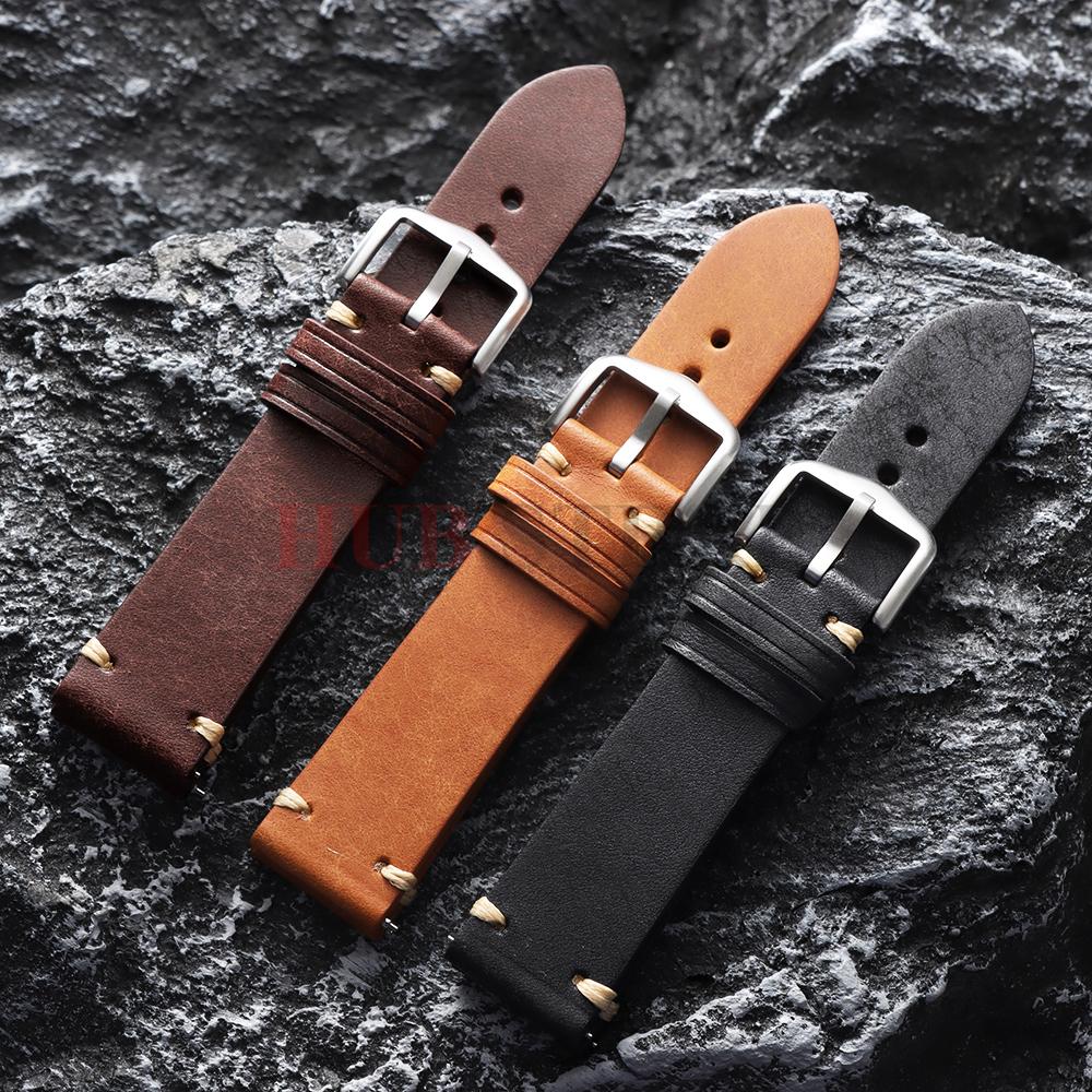 Handmade Genuine Leather Watchband Retro Brown Black 18/19/20/21/22mmSoft Men Women Vintage Bracelet First Layer Cowhide Bracele