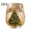 Christmas Themed Water Mug 330ML Glass Cup, Wreath/Santa Claus/Elk/Stockings/Snowman Pattern Holiday Glassware Compact for Breakfast Wine, Coffee,