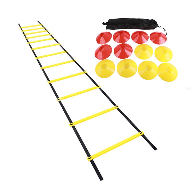 Speed Training Ladder Nylon Agile Training Footwork Ladder with Red Yellow Sign Discs for Football Sports Agile