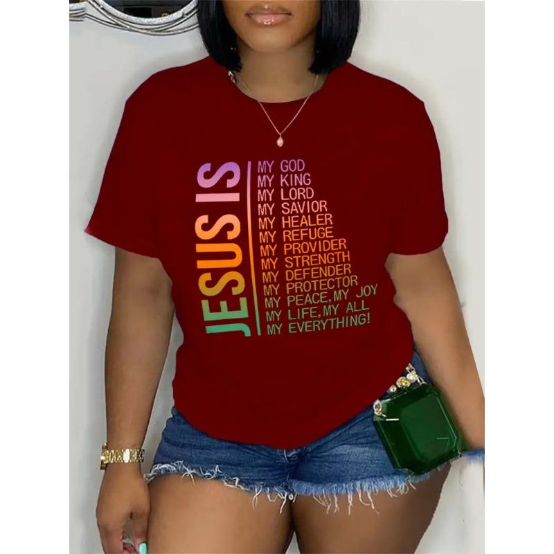 Women's Personalized Dark Red Solid Color 3D Letter Printed Personalized T-shirt