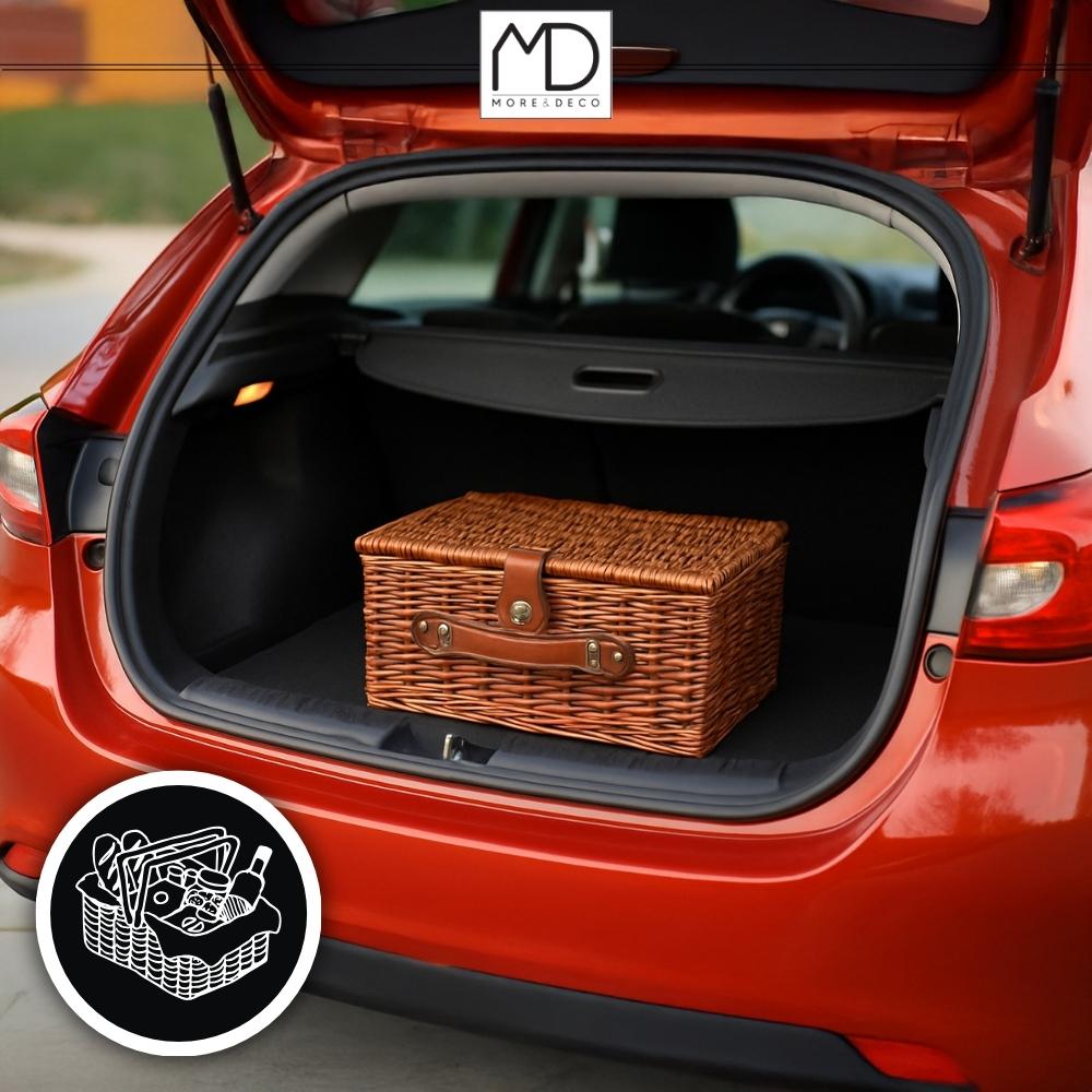 Korgkorg för picknick för 4 personer, bestickset, present för en romantisk resa