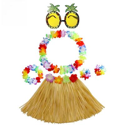 6pcs Set 30CM Single-layer Grass Skirt Wreath Pineapple Glasses Festival Party Atmosphere Performance Outfit Combination Set