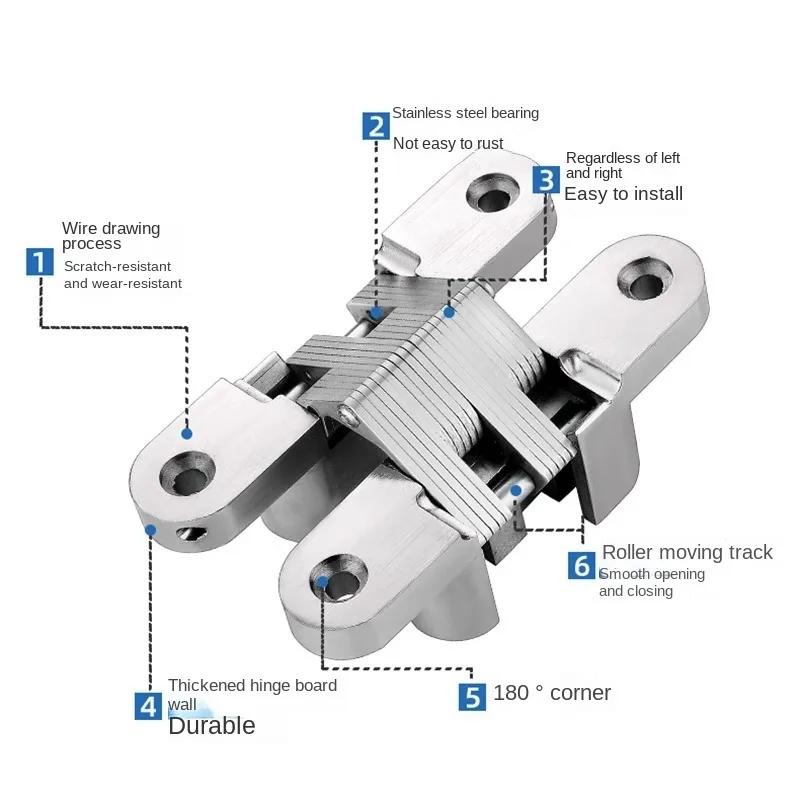 Hidden Gate Hinge Stainless Steel Invisible Hinges Concealed Barrel Wooden Box 180 Degree Folding Heavy Duty Built-in Door Hinge