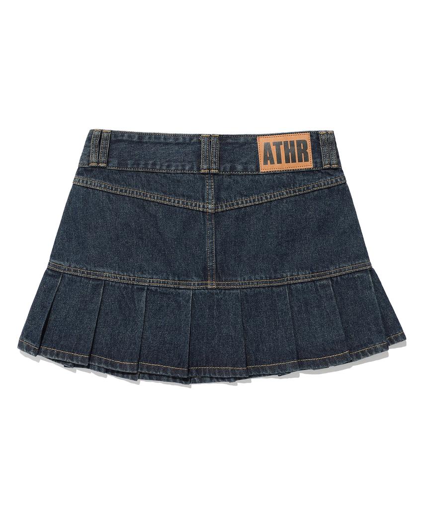 ANDTHEOTHER Pleated Denim Mini Skirt Blue